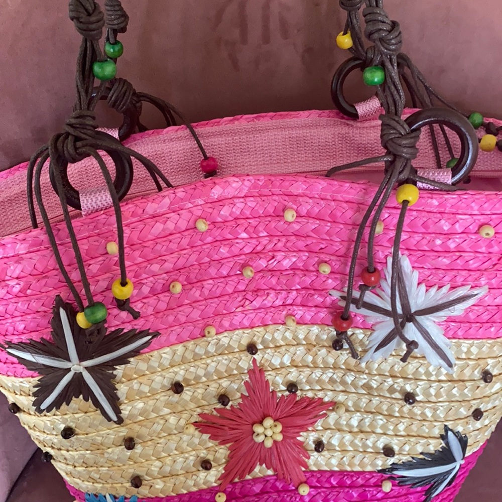 New 

 starfish raffia beach beaded tote pink Mother’s Day gift - Picture 3 of 14